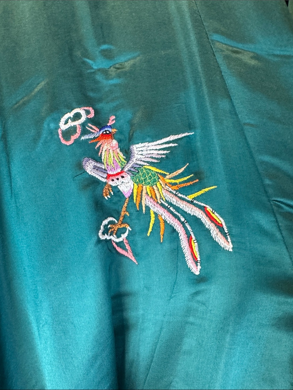 Vintage Pearl Teal Silk Kimono Robe - Picture 4 of 12